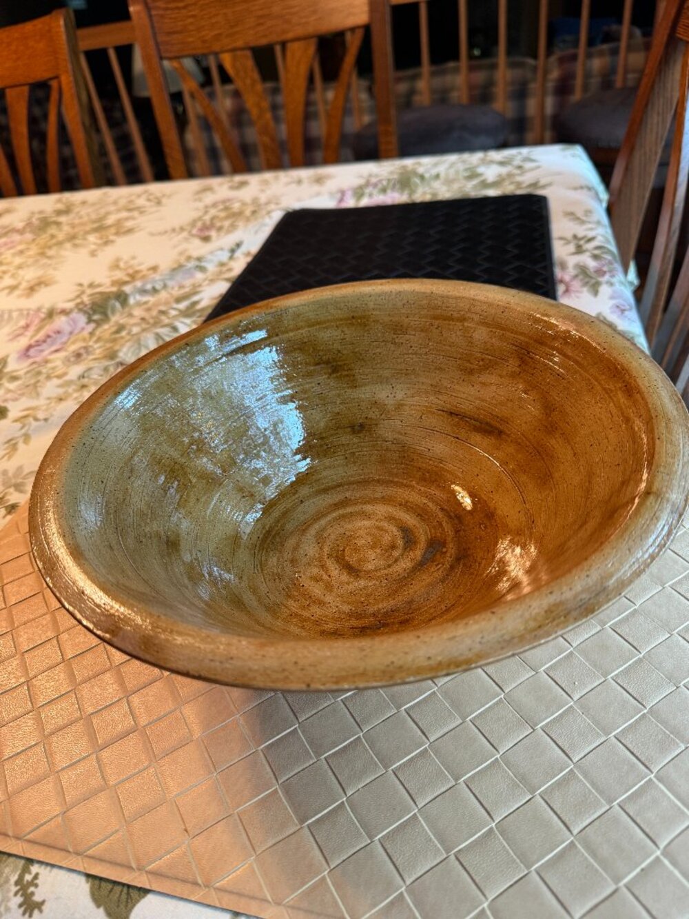 Hand Thrown Pottery Bowl Flared Rim Footed Base 11 3/4" x 4"
